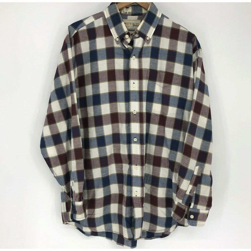 VTG River Brand by Arrow Plaid Button Up Long Sleeve Dress Shirt L Buffalo Check